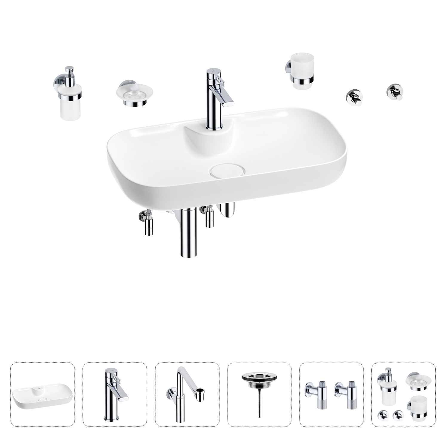 

Раковина для ванной Wellsee Croquis 2.0 201005871 в наборе 9 в 1, Нержавеющая сталь, 201005871