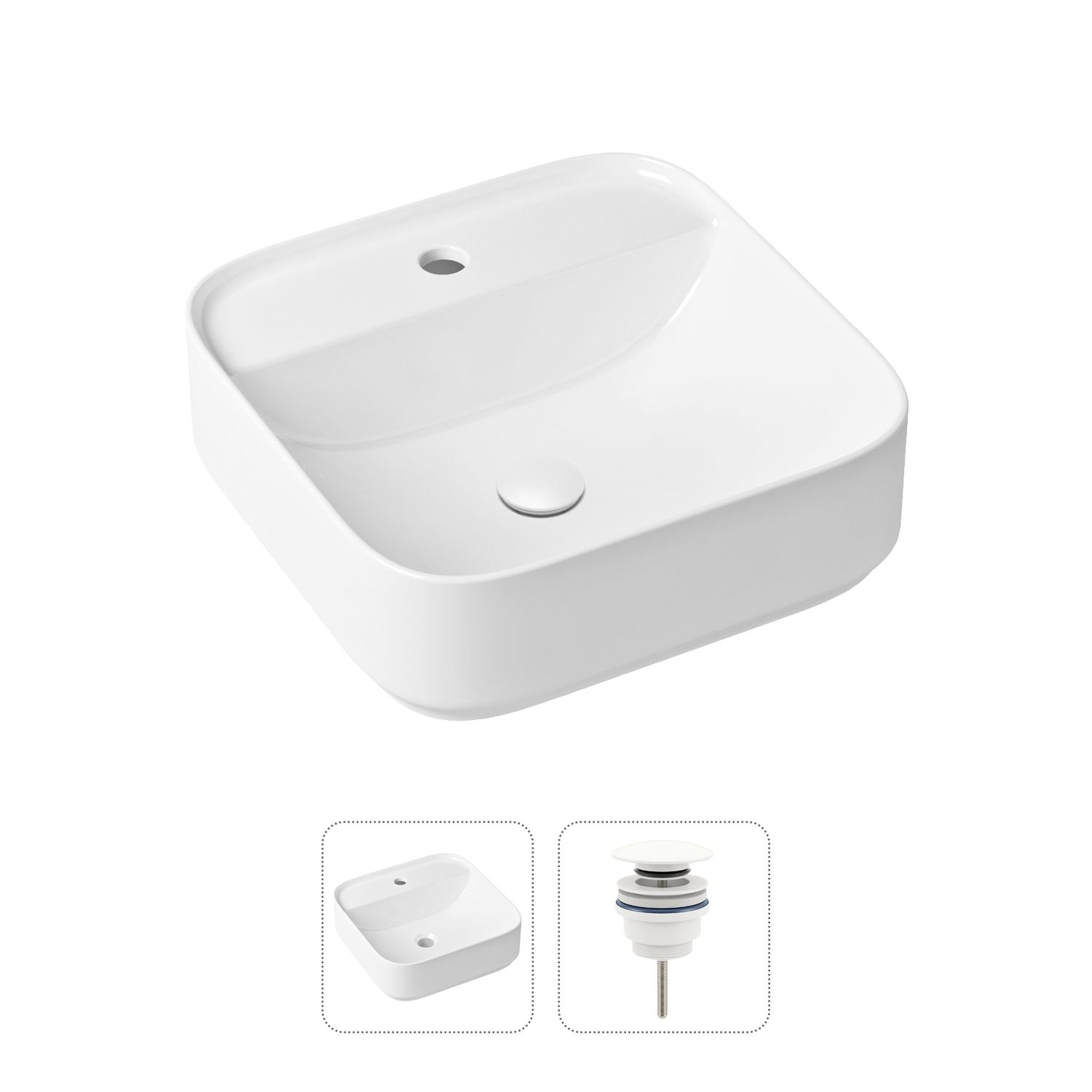 

Комплект 2 в 1 Lavinia Boho Bathroom Sink 21520847: накладная фарфоровая раковина 42 см, донный клапан, Белый, 21520847