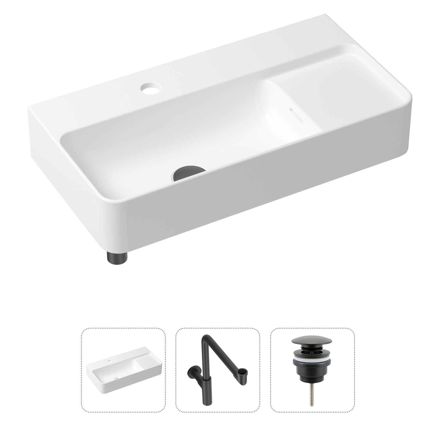 

Комплект 3 в 1 Lavinia Boho Bathroom Sink 21520535: накладная фарфоровая раковина 60 см, металлический сифон, донный клапан, Белый, 21520535
