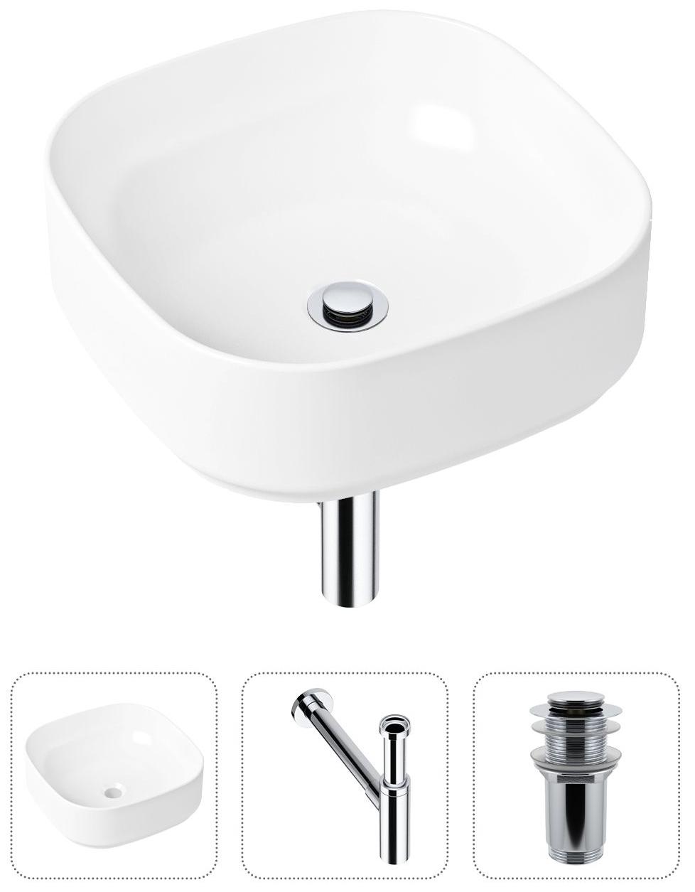 

Комплект 3 в 1 Lavinia Boho Bathroom Sink 21520251: накладная фарфоровая раковина 40 см, металлический сифон, донный клапан, Белый, 21520251