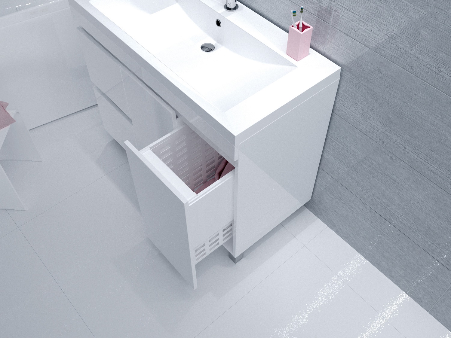 

Тумба с раковиной 1Marka Cube 100Н с бельевой корзиной, белый глянец, Cube 100Н