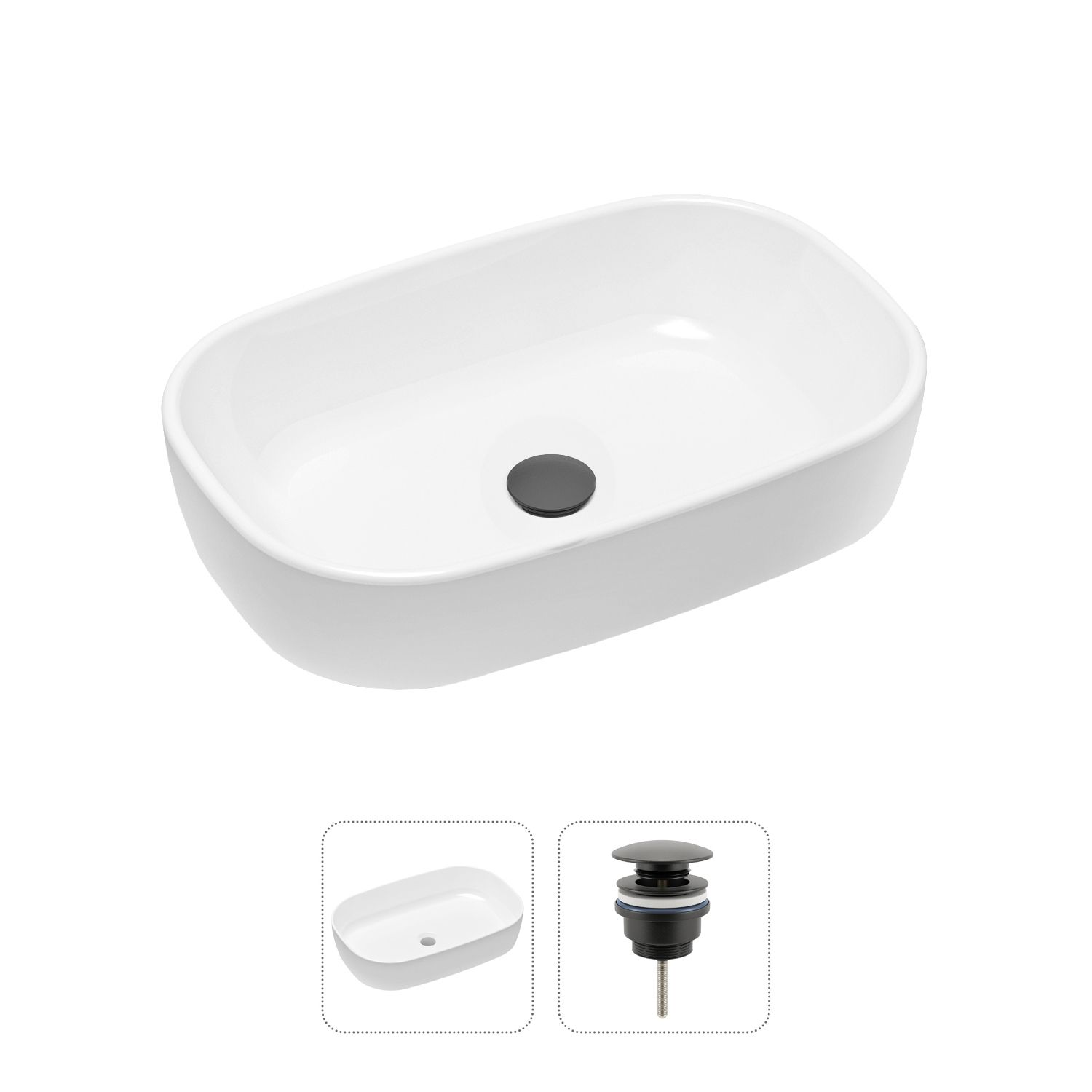 

Комплект 2 в 1 Lavinia Boho Bathroom Sink 21520801: накладная фарфоровая раковина 54 см, донный клапан, Белый, 21520801