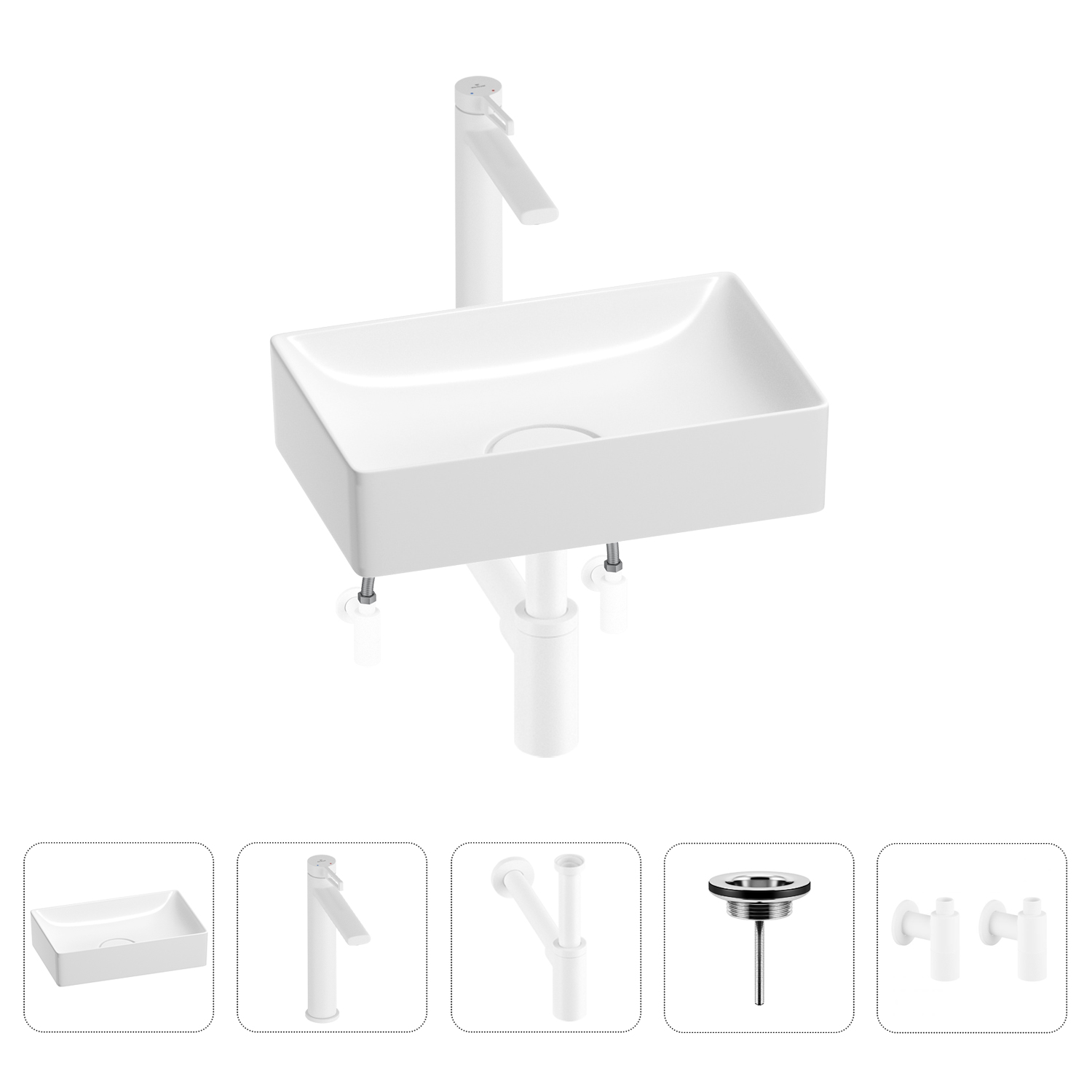

Раковина для ванной Wellsee Pure BY Wellsee 201004355 в наборе 5 в 1, Белый, 201004355
