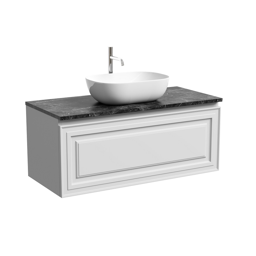 

Тумба со столешницей Sancos Very 100 подвесная, столешница black sky, Bianco (с отверстием под смеситель), Белый матовый, Very VR100W