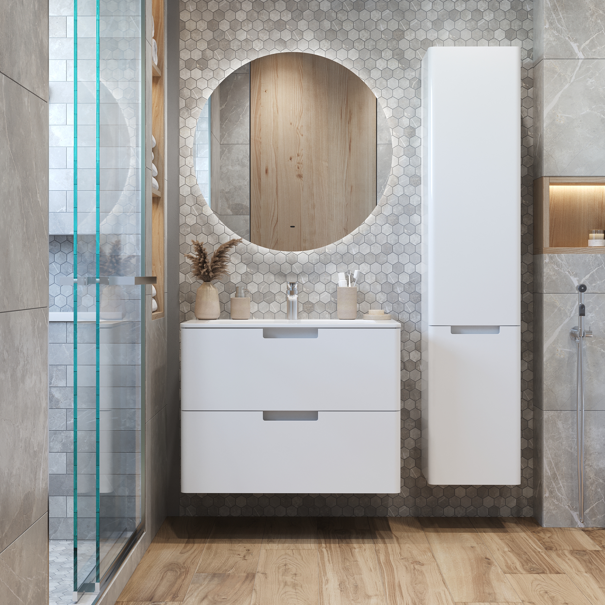 

Тумба с раковиной Prato Прато 80 подвесная, белая глянцевая, Белый глянцевый