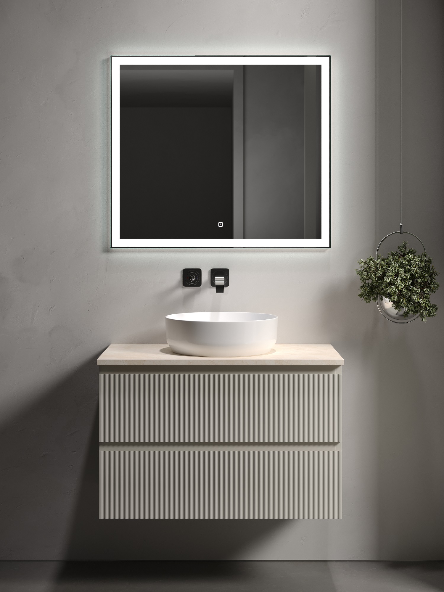 

Мебель для ванной Sancos Snob R 80 подвесная, столешница kreman, Beige Soft (без отверстия под смеситель), Бежевый, Snob R SNR80CE