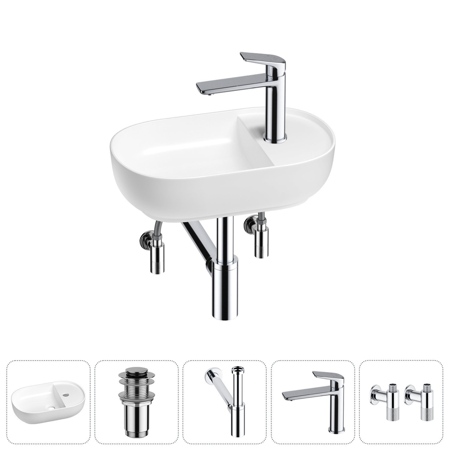 

Маленькая раковина в туалет Wellsee WC Area 20212105R в наборе 5 в 1, Белый, 20212105R