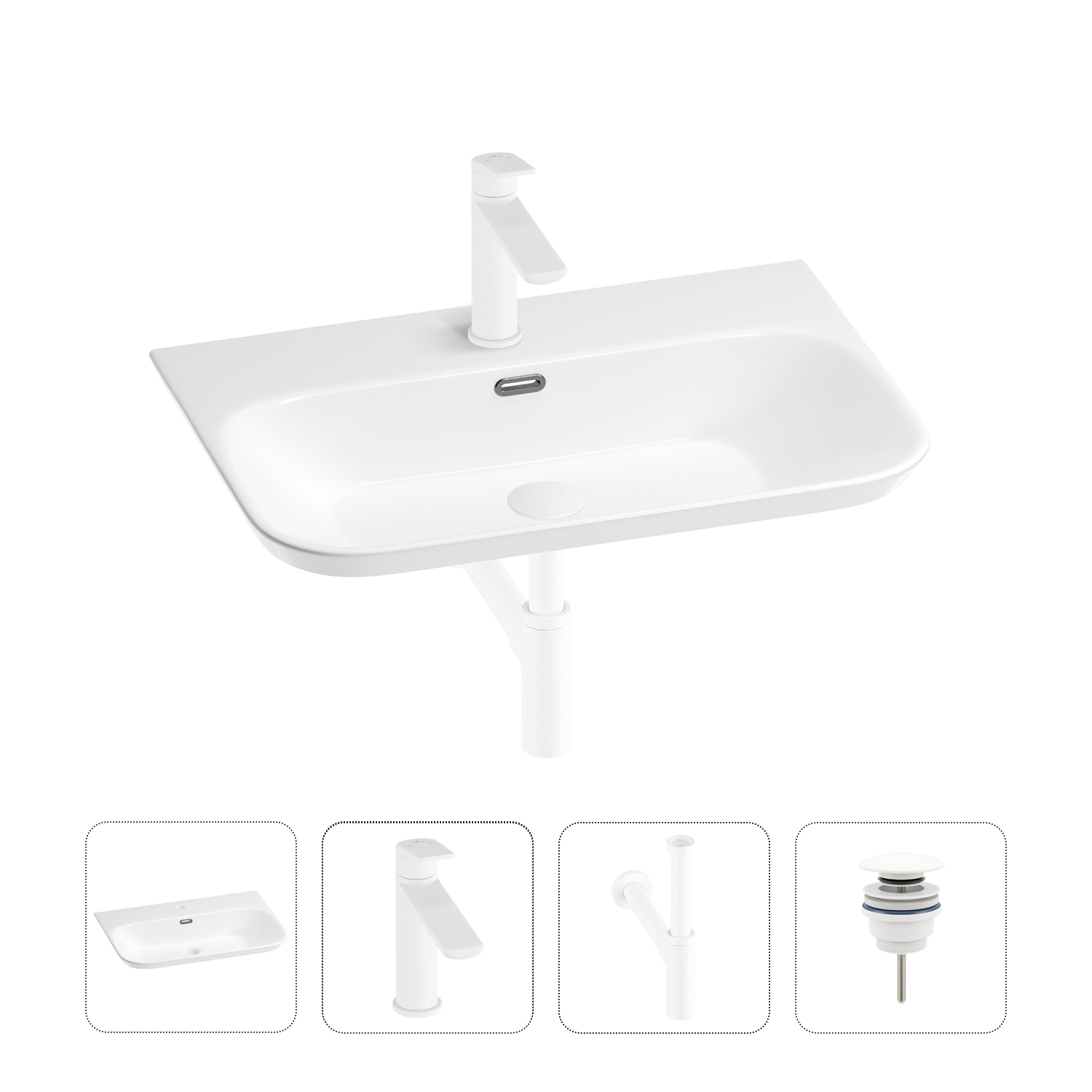 

Раковина для ванной Wellsee Eclatant 2.0 201003785 в наборе 4 в 1, Белый, 201003785