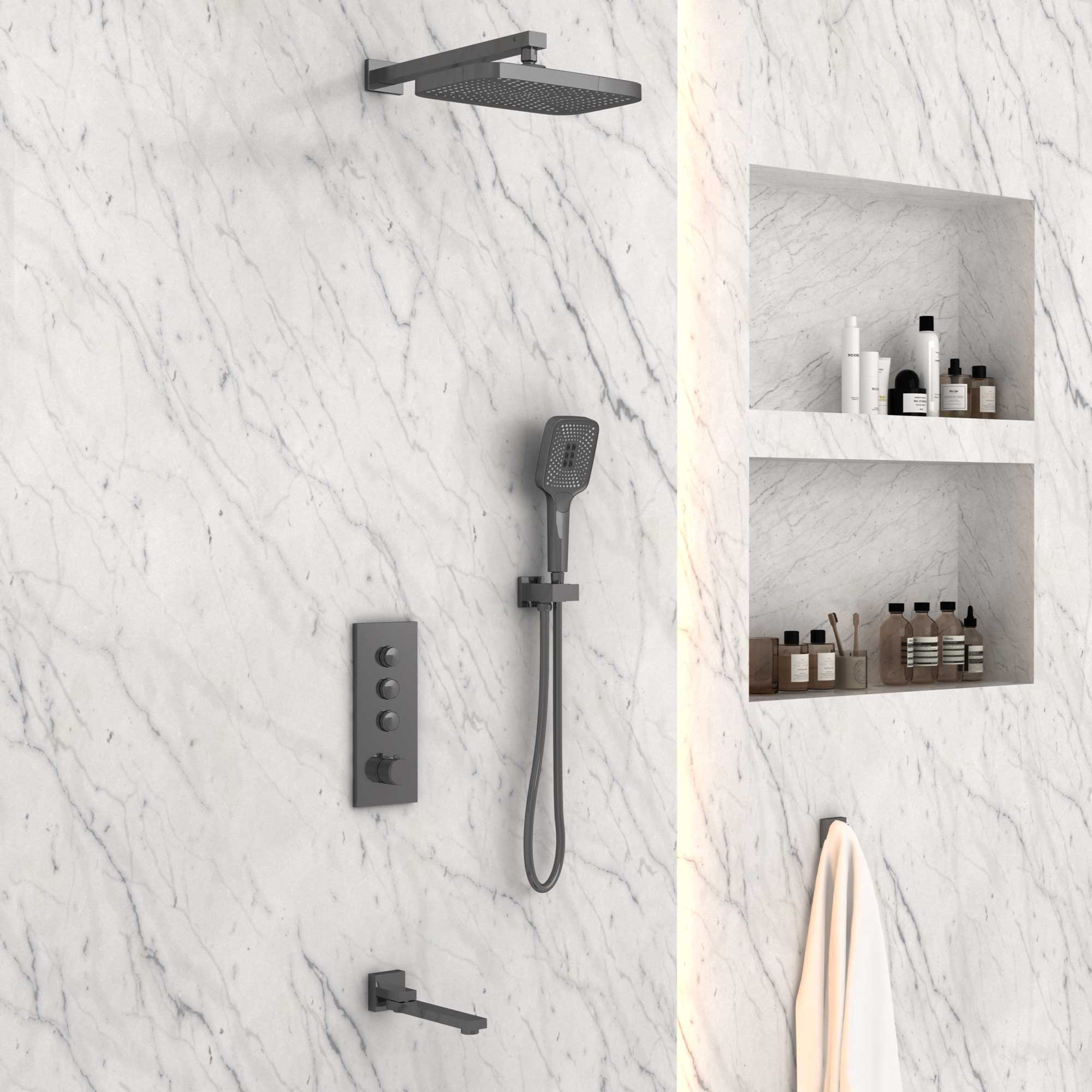 

Душевой комплект Vincea VSFW-433T1GM встраиваемый, термостатический, трехрежимный, вороненая сталь, VSFW-433T1GM