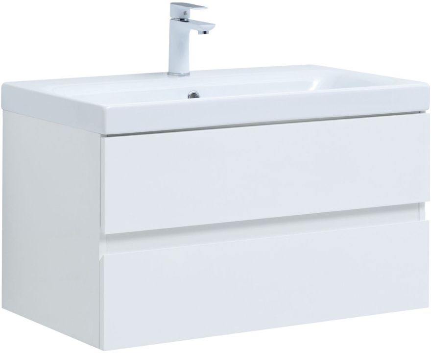 

Тумба с раковиной Aquanet Беркли 80 белый глянец, 2 ящика, Беркли 80