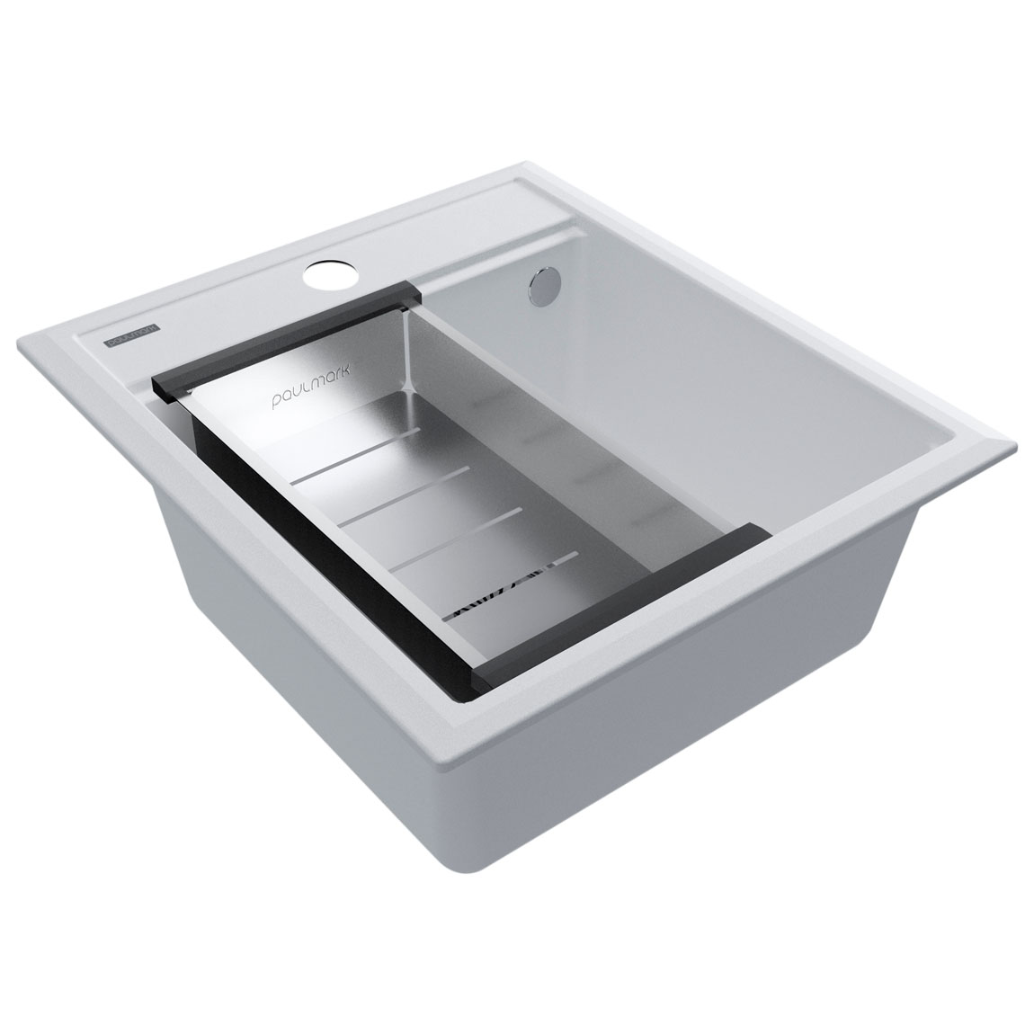 

Комплект мойка + колландер Paulmark STEPIA 45 + ADVANCE PM114651-WH+A375-BS 46х51 см, белый, брашированная нержавеющая сталь, PM114651-WH+A375-BS