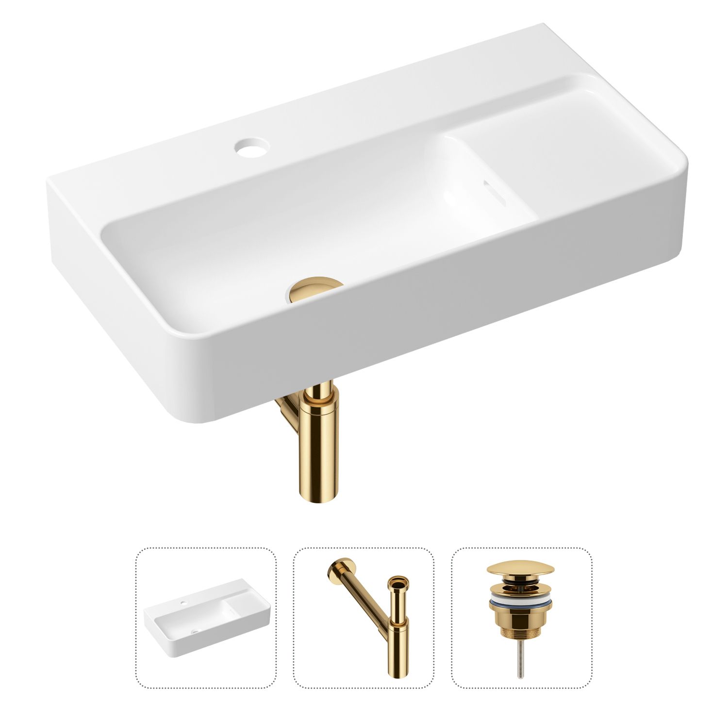 

Комплект 3 в 1 Lavinia Boho Bathroom Sink 21520527: накладная фарфоровая раковина 60 см, металлический сифон, донный клапан, Белый, 21520527