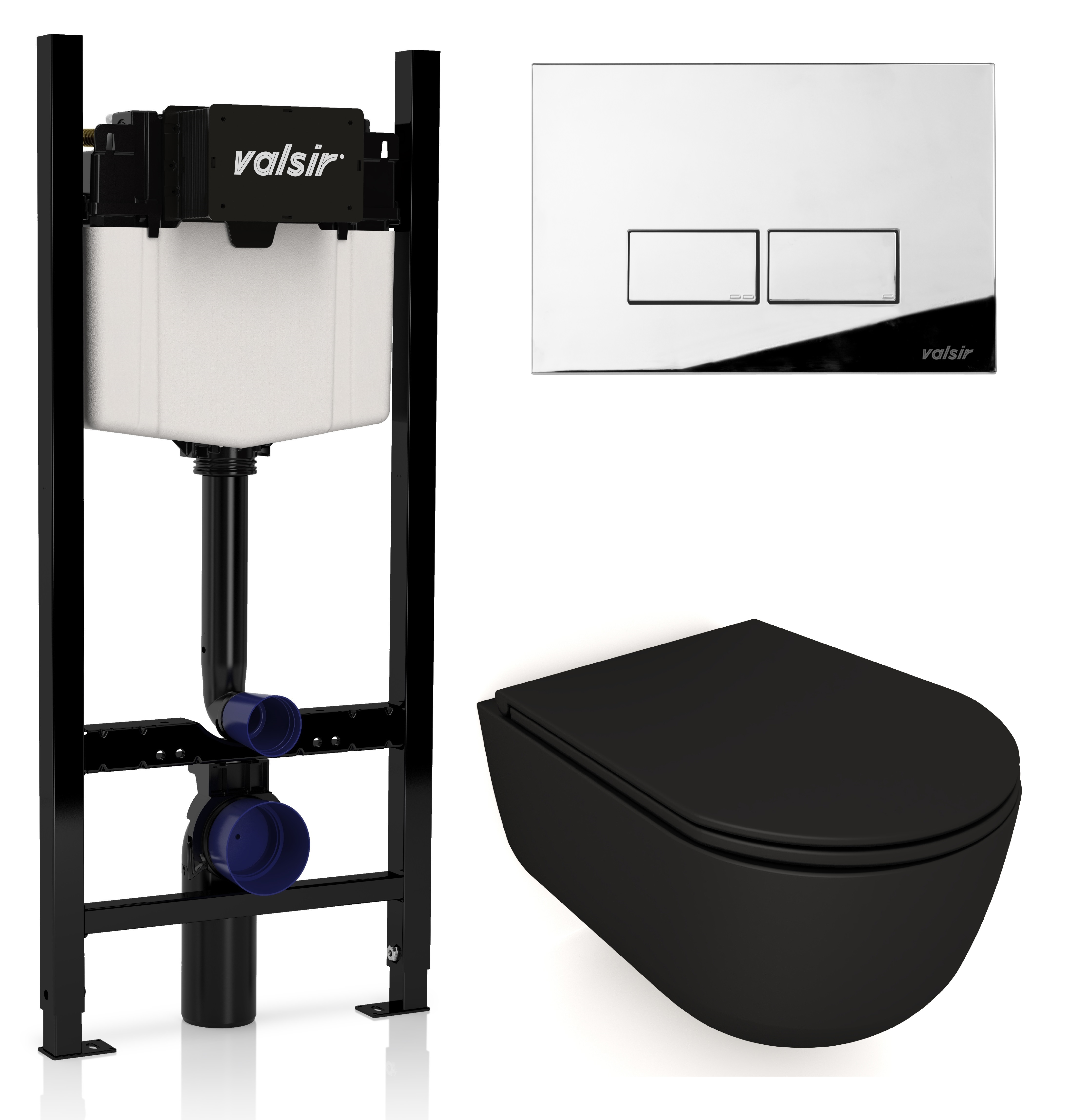 

Комплект унитаз с инсталляцией Valsir KIT VSCR 7334NEMT Slim P3 + сиденье + кнопка хром глянцевый, Черный матовый, KIT VSCR 7334NEMT Slim P3