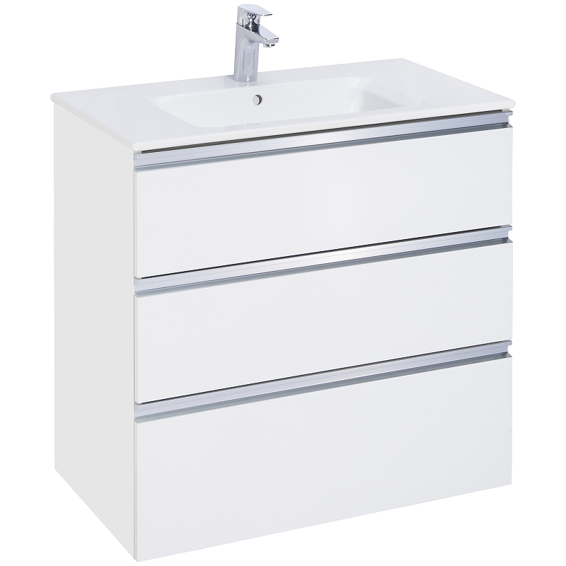 

Тумба с раковиной Roca The Gap 80 подвесная, 3 ящика, белый глянец, Белый глянцевый