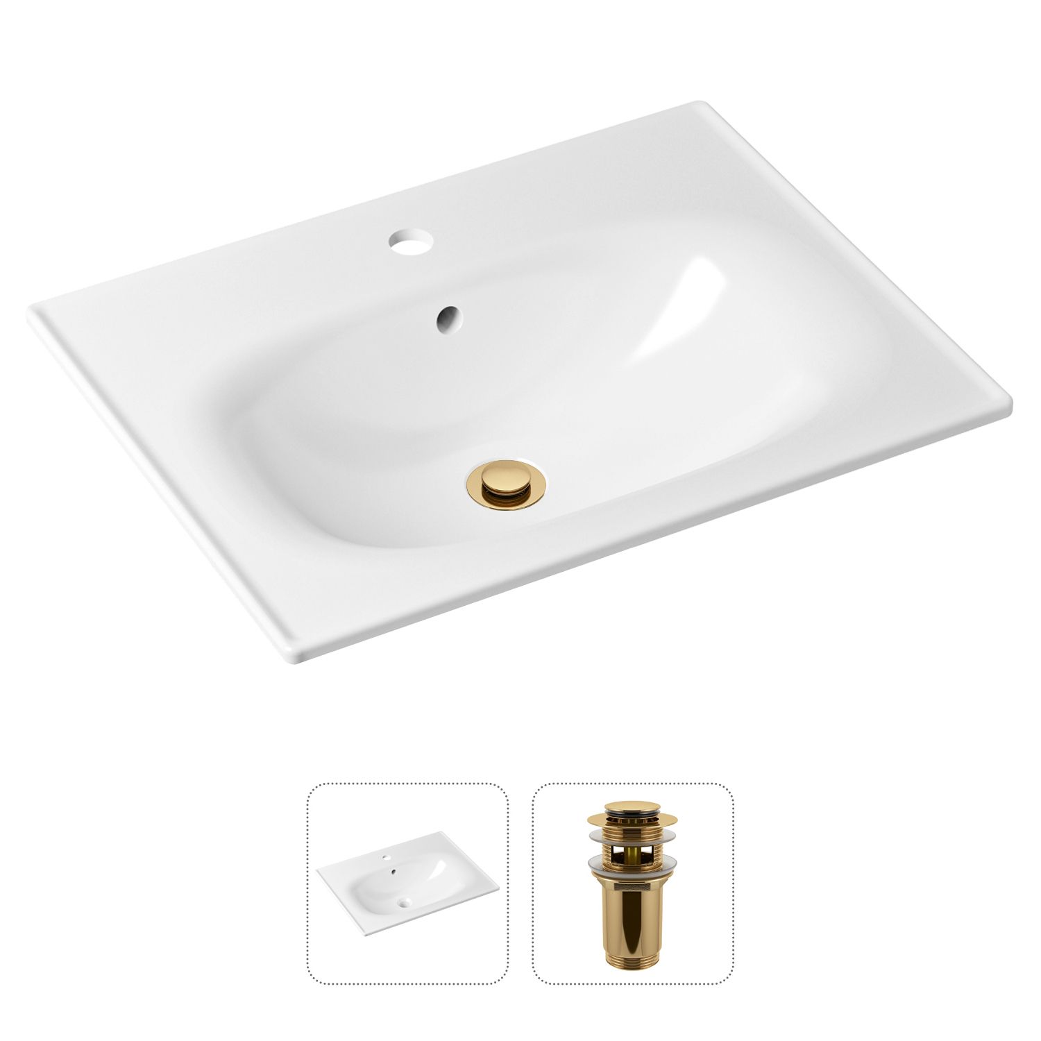 

Комплект 2 в 1 Lavinia Boho Bathroom Sink 21520872: врезная фарфоровая раковина 60 см, донный клапан, Белый, 21520872