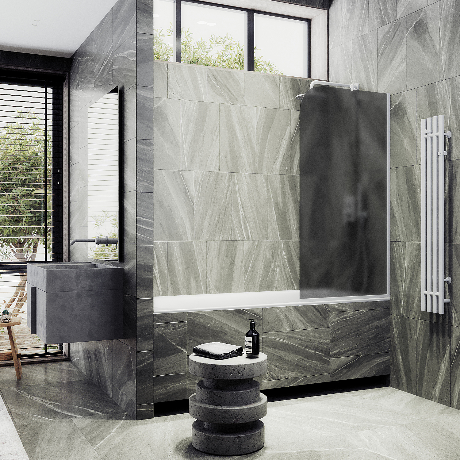 

Шторка на ванну Maybah Glass MGV-153-1у 74х140 см, профиль белый, стекло графит матовый, MGV-153-1у