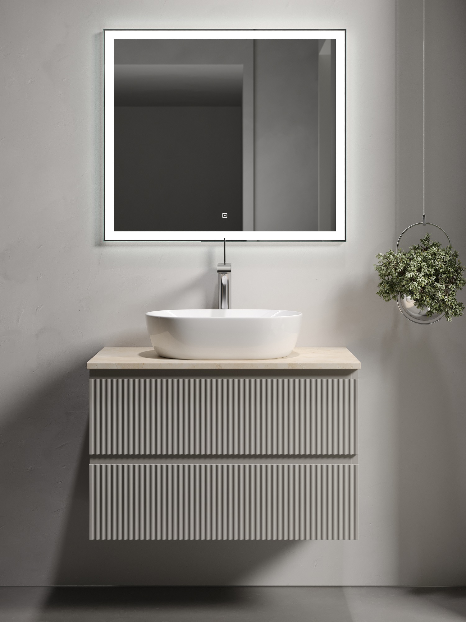 

Мебель для ванной Sancos Snob R 80 подвесная, столешница kreman, Beige Soft (с отверстием под смеситель), Бежевый, Snob R SNR80CE