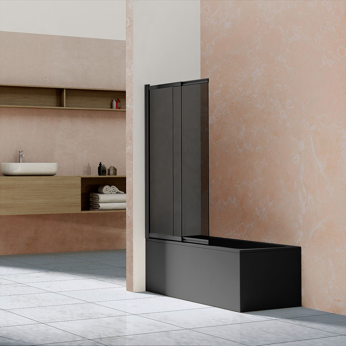 

Шторка на ванну Vincea VSB-1E100CGB 100х140 профиль черный, стекло тонированное, VSB-1E100CGB