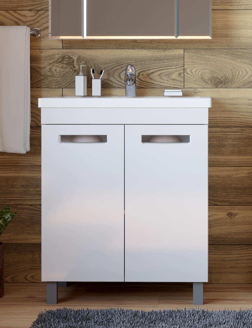 

Тумба с раковиной Vigo Plaza 70 с 2 дверками, Белый, Plaza 70
