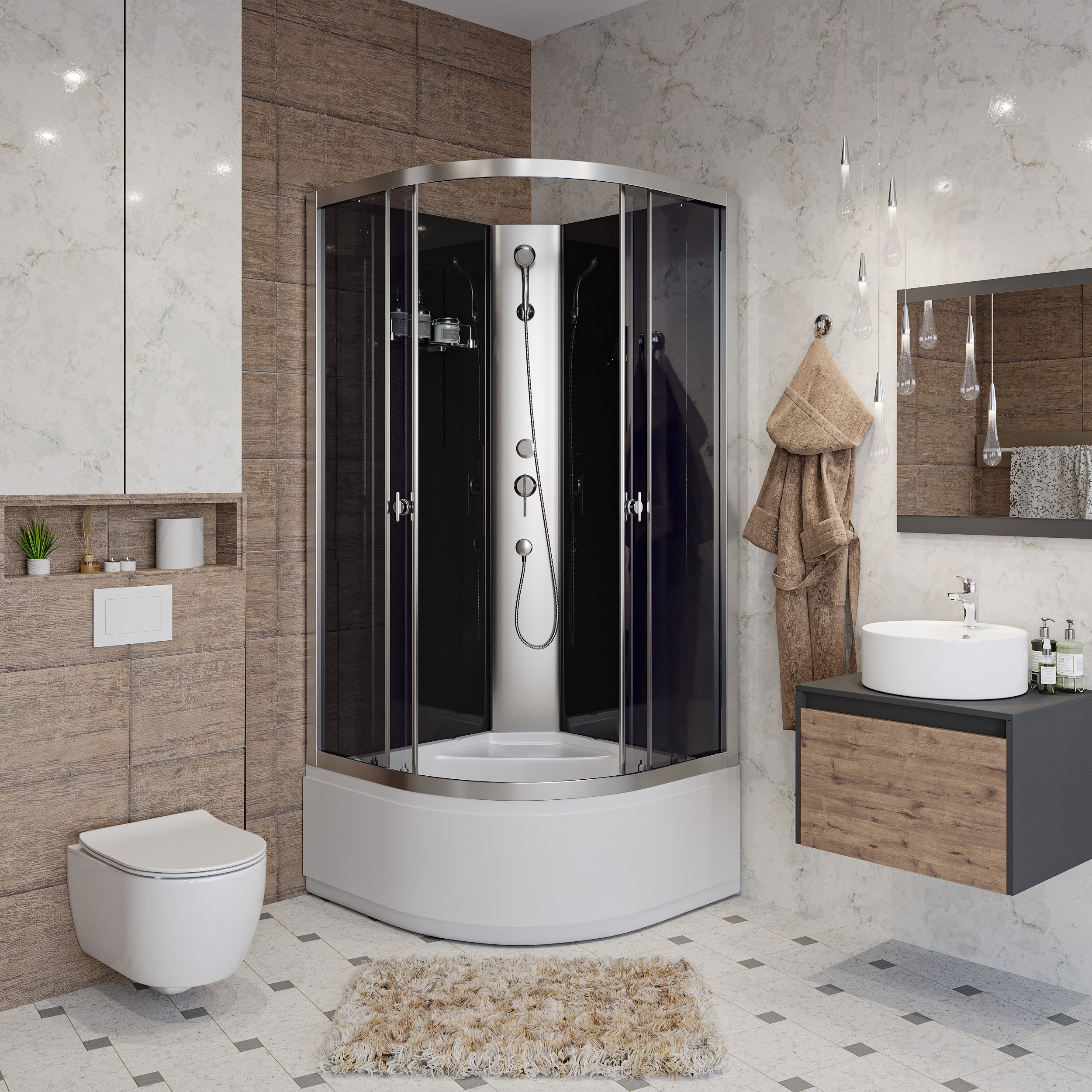 

Душевая кабина Niagara Eco E90/40/ТN/BK 90x90x200, E90/40/ТN/BK