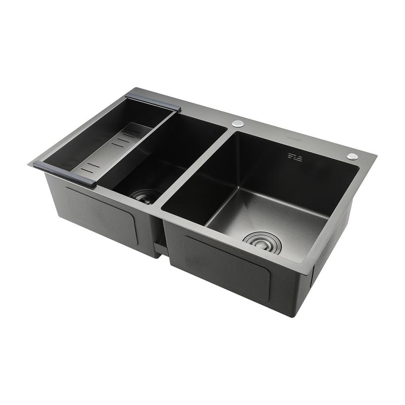 

Мойка кухонная Gappo GS8350-6 с коландером, двойная, графит, GS8350-6