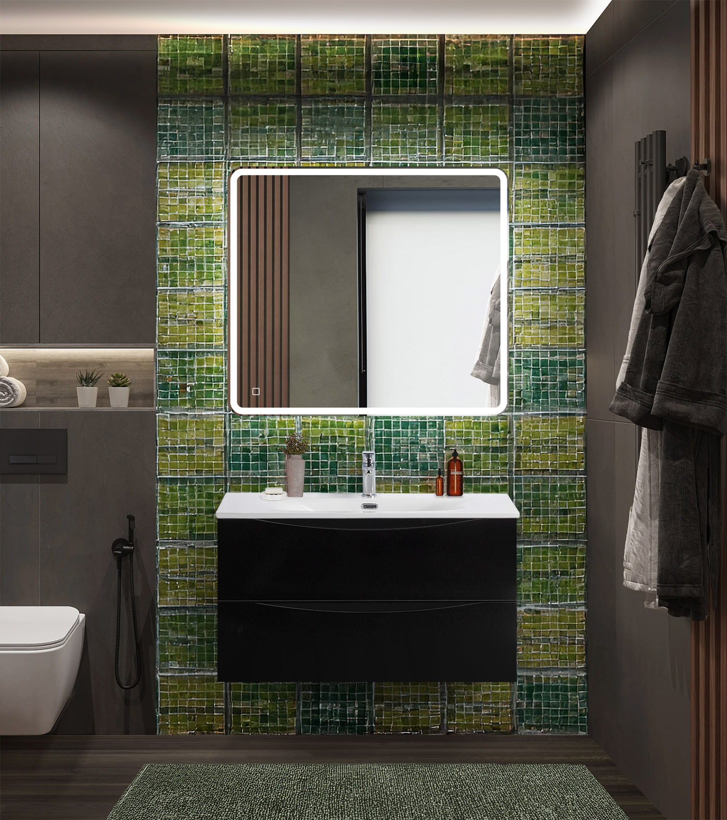 

Мебель для ванной BelBagno Marino-Cer-N 90 подвесная, 2 ящика, Nero Lucido, Черный глянцевый, MARINO-CER-N-900-2C-SO-NL-P
