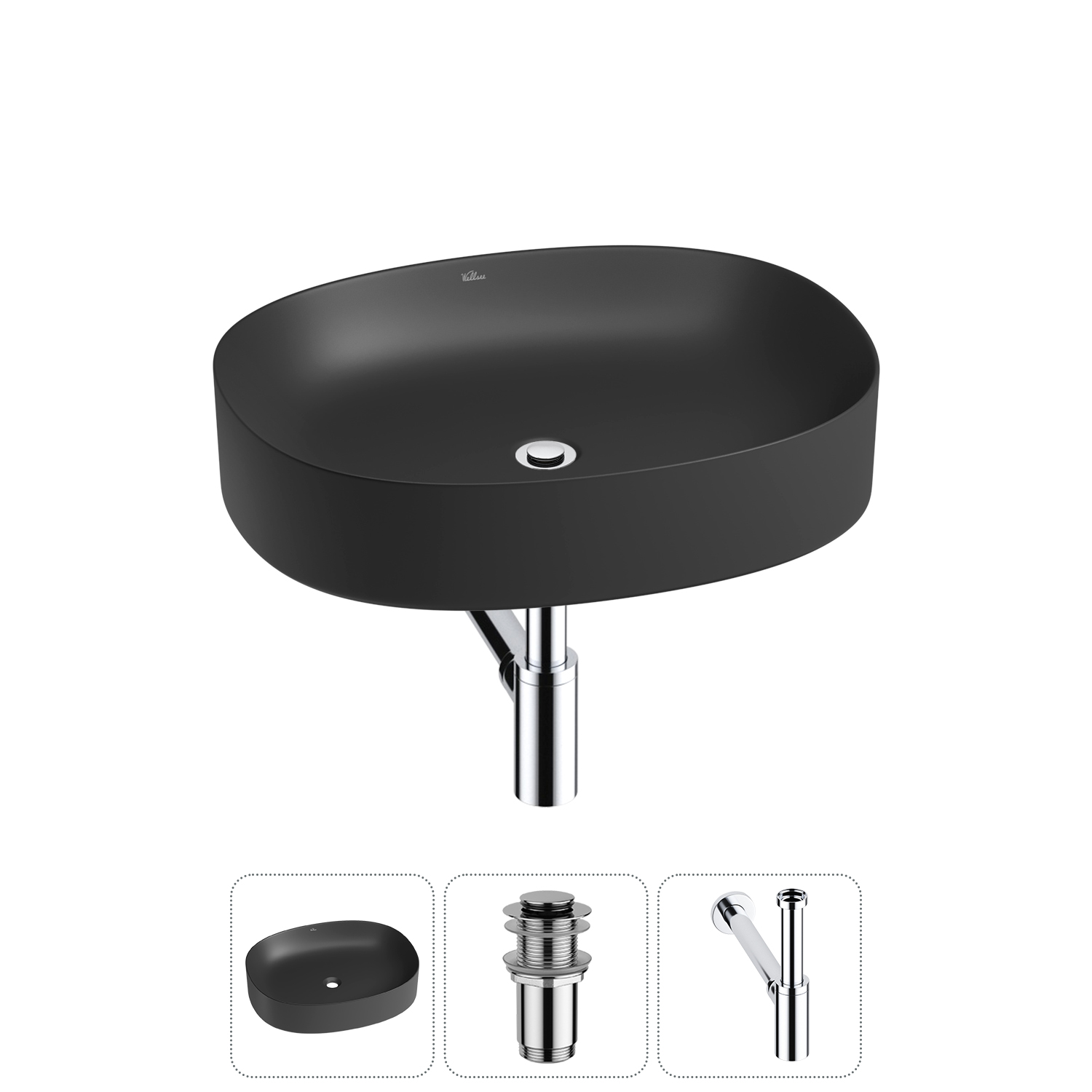 

Раковина накладная Wellsee Belle Spa 2.0 20212568R в наборе 3 в 1, Черный, 20212568R