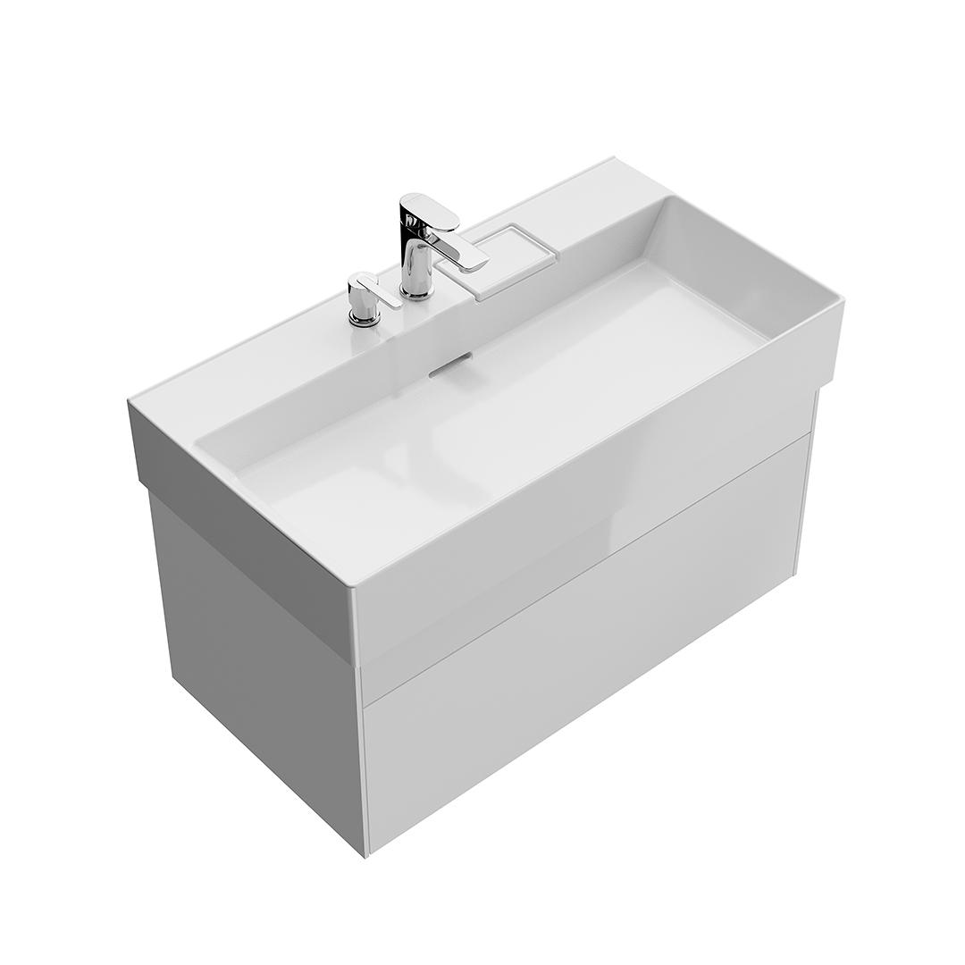 

Тумба с раковиной с 2 отверстиями Kerama Marazzi Logica 90 подвесная с 2 ящиками белоснежный, Белый, Logica 90