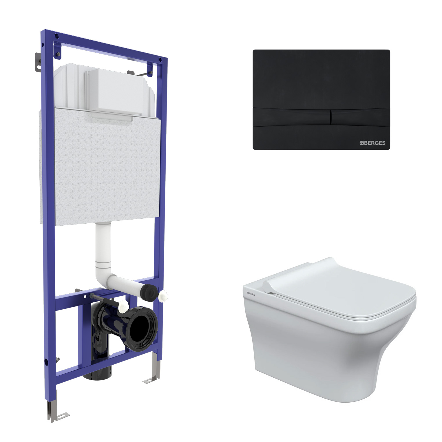 

Комплект Berges Wasserhaus 042451 инсталляция Novum + унитаз Strati Rimless + кнопка F5 черная, Белый, 042451