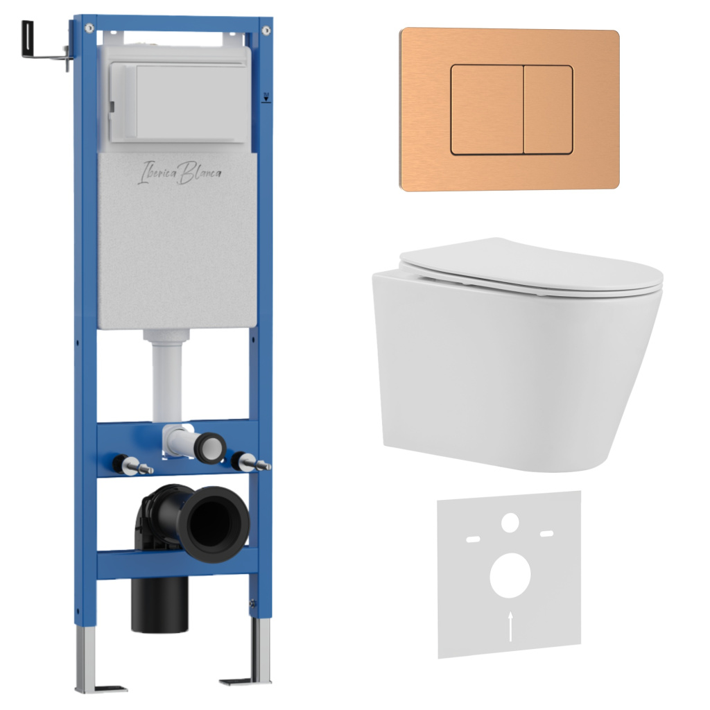 

Комплект 3 в 1 Iberica Blanca инсталляция 40 см, унитаз BURGOS ALTO IB.BRA.231.1B1, клавиша смыва розовое золото матовое IB.B011.007.002, Глянцевый белый, IB.001M.BRA.231.1172