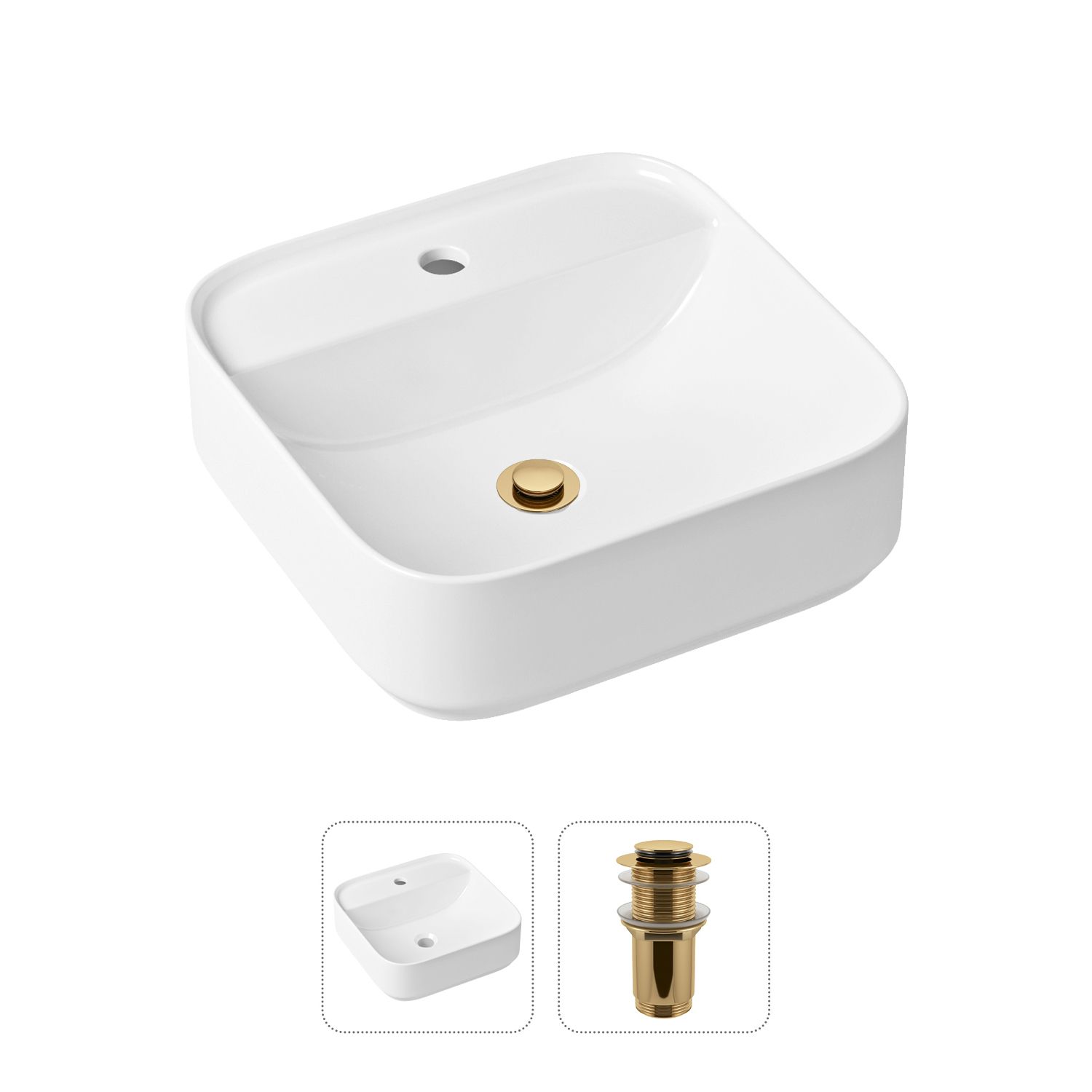 

Комплект 2 в 1 Lavinia Boho Bathroom Sink 21520842: накладная фарфоровая раковина 42 см, донный клапан, Белый, 21520842
