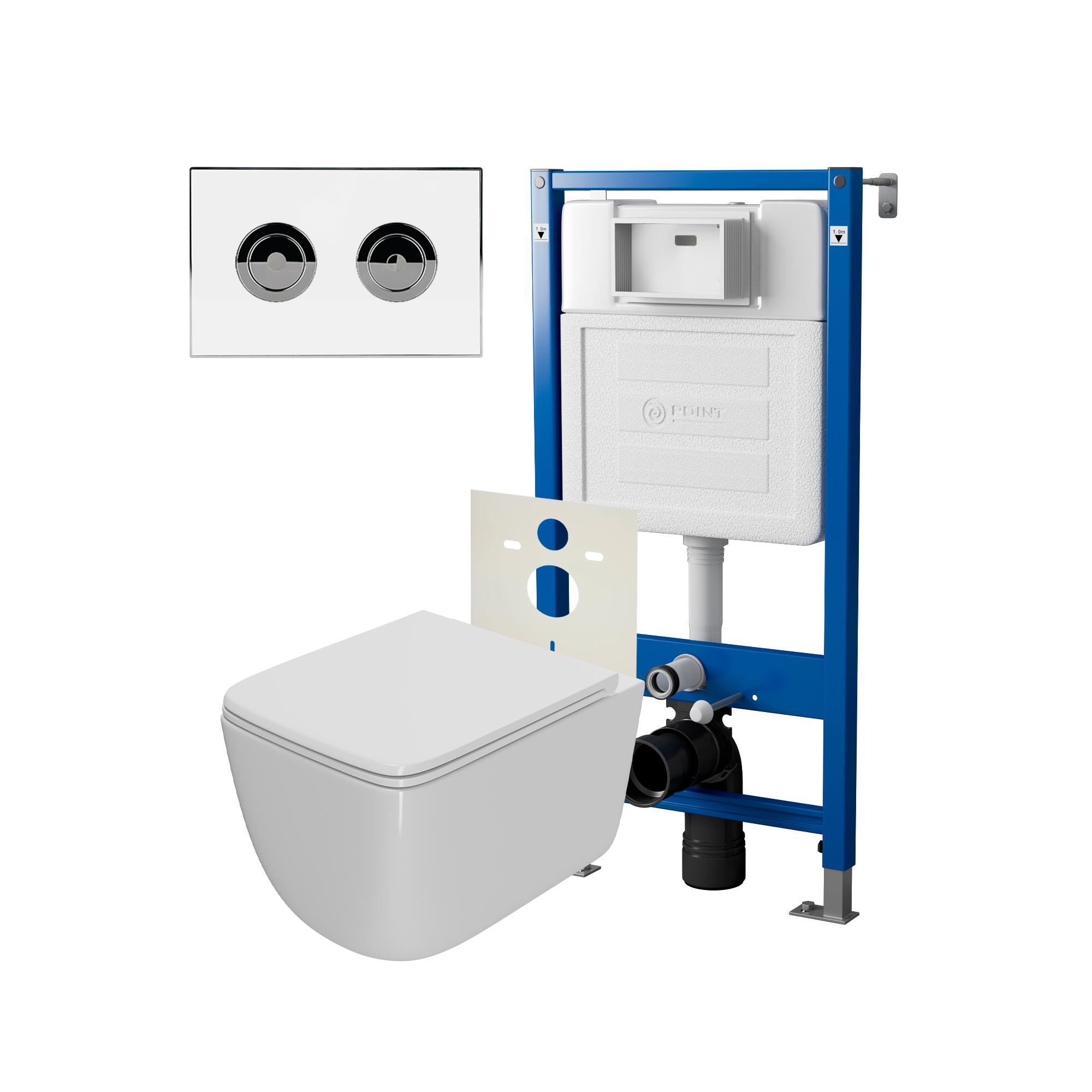 

Комплект Point инсталляция Элемент П PN45121 + кнопка Point Венера белая/хром (PN44072WC) + унитаз Point Меркурий, Белый, PN48195WC