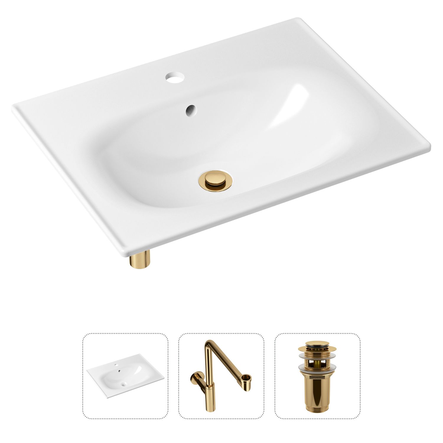 

Комплект 3 в 1 Lavinia Boho Bathroom Sink 21520481: врезная фарфоровая раковина 60 см, металлический сифон, донный клапан, Белый, 21520481
