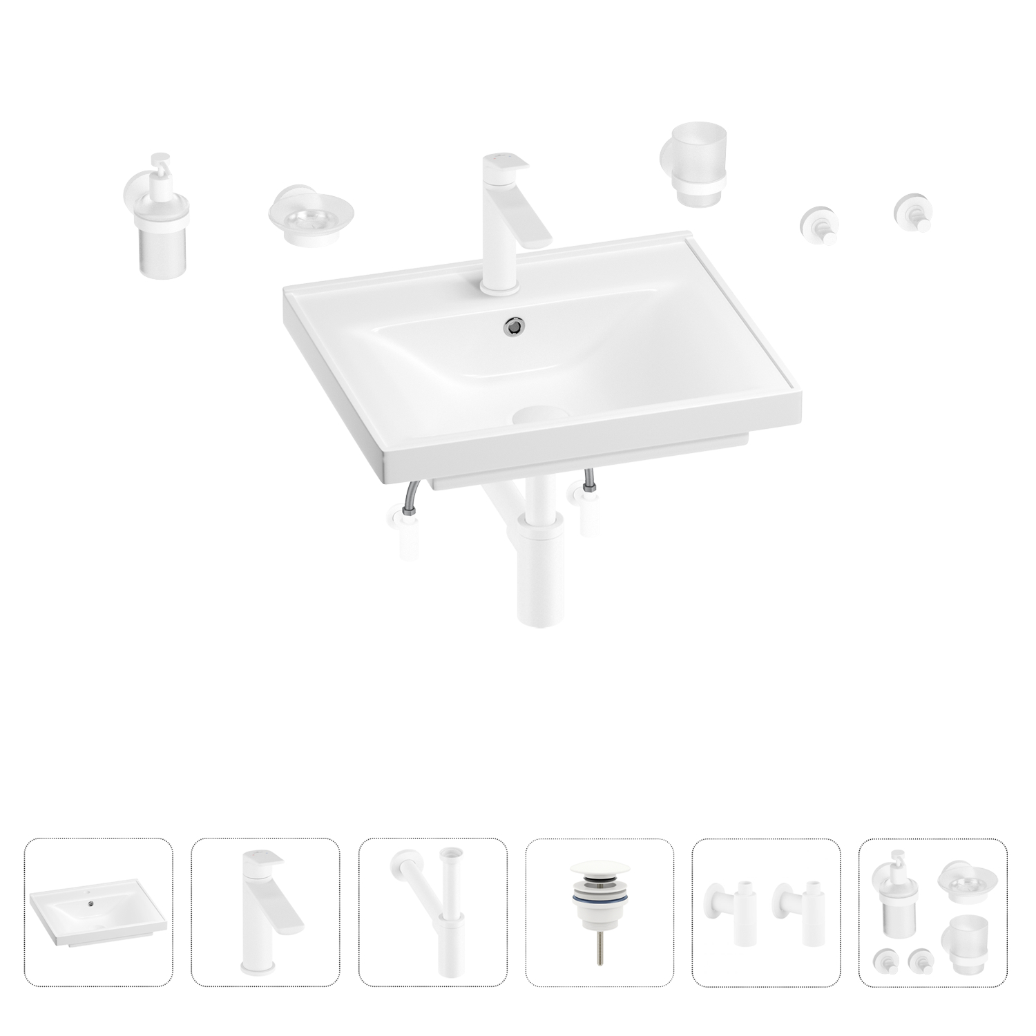 

Раковина для ванной Wellsee FreeDom 201006855 в наборе 9 в 1, Белый, 201006855