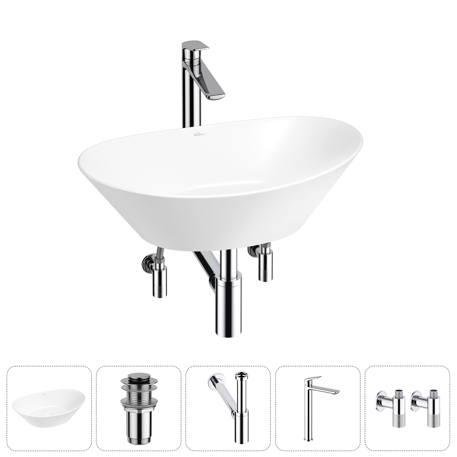 

Раковина накладная Wellsee Dulcet Tones 20212229R в наборе 5 в 1, Белый, 20212229R