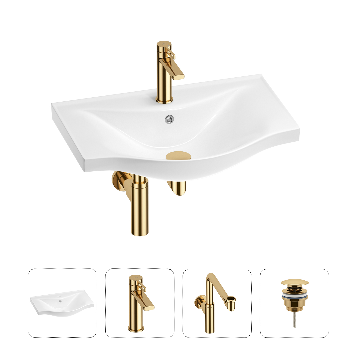 

Раковина для ванной Wellsee Bisou 201003548 в наборе 4 в 1, Белый, 201003548