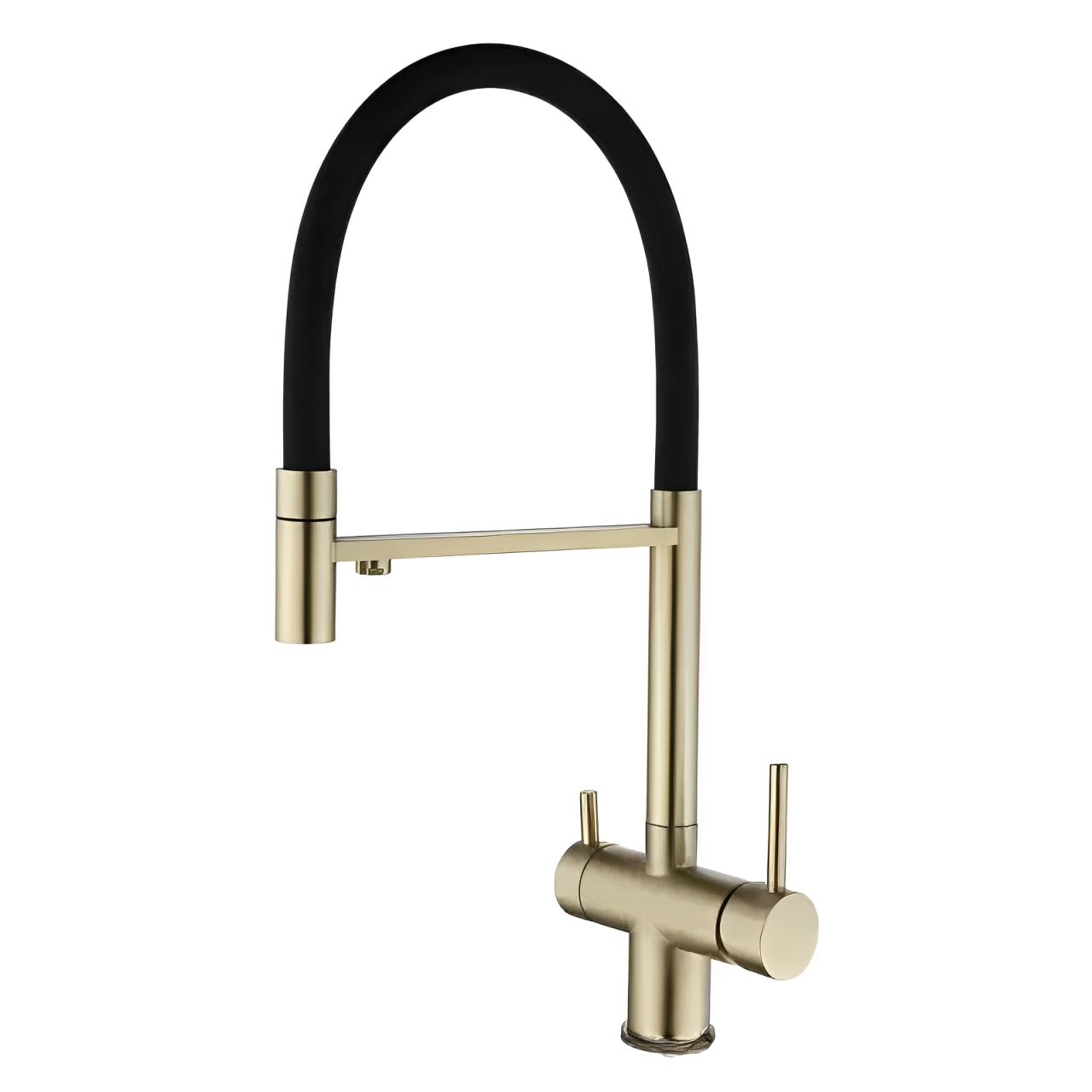 

Смеситель Maretti Calabria Gold CAG31RGF18 для кухонной мойки, с подключением фильтра, золотой сатин/черный, CAG31RGF18