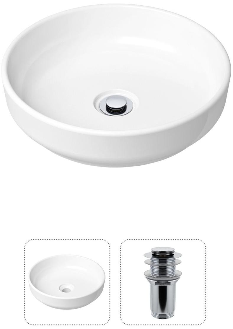 

Комплект 2 в 1 Lavinia Boho Bathroom Sink 21520818: накладная фарфоровая раковина 40 см, донный клапан, Белый, 21520818