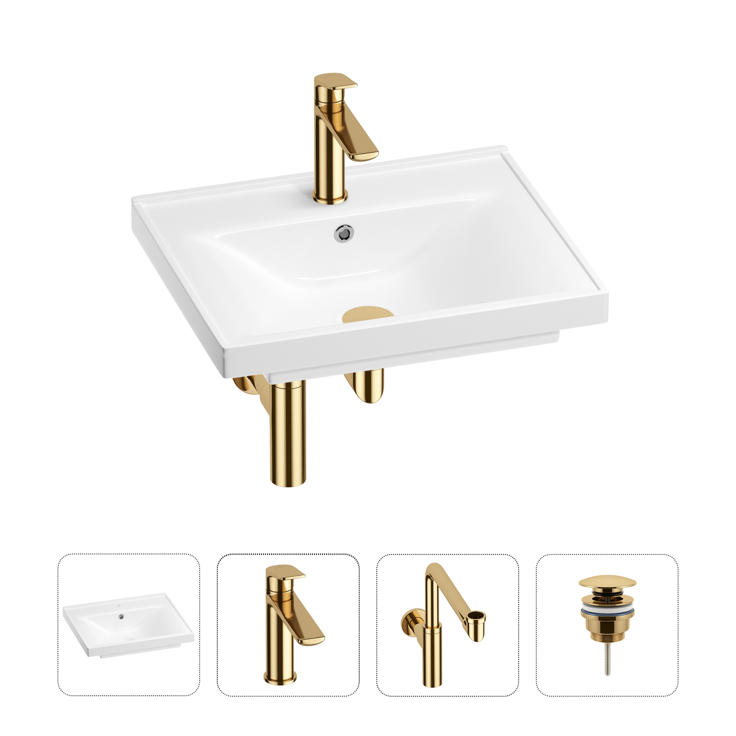 

Раковина для ванной Wellsee FreeDom 201003143 в наборе 4 в 1, Золотой, 201003143