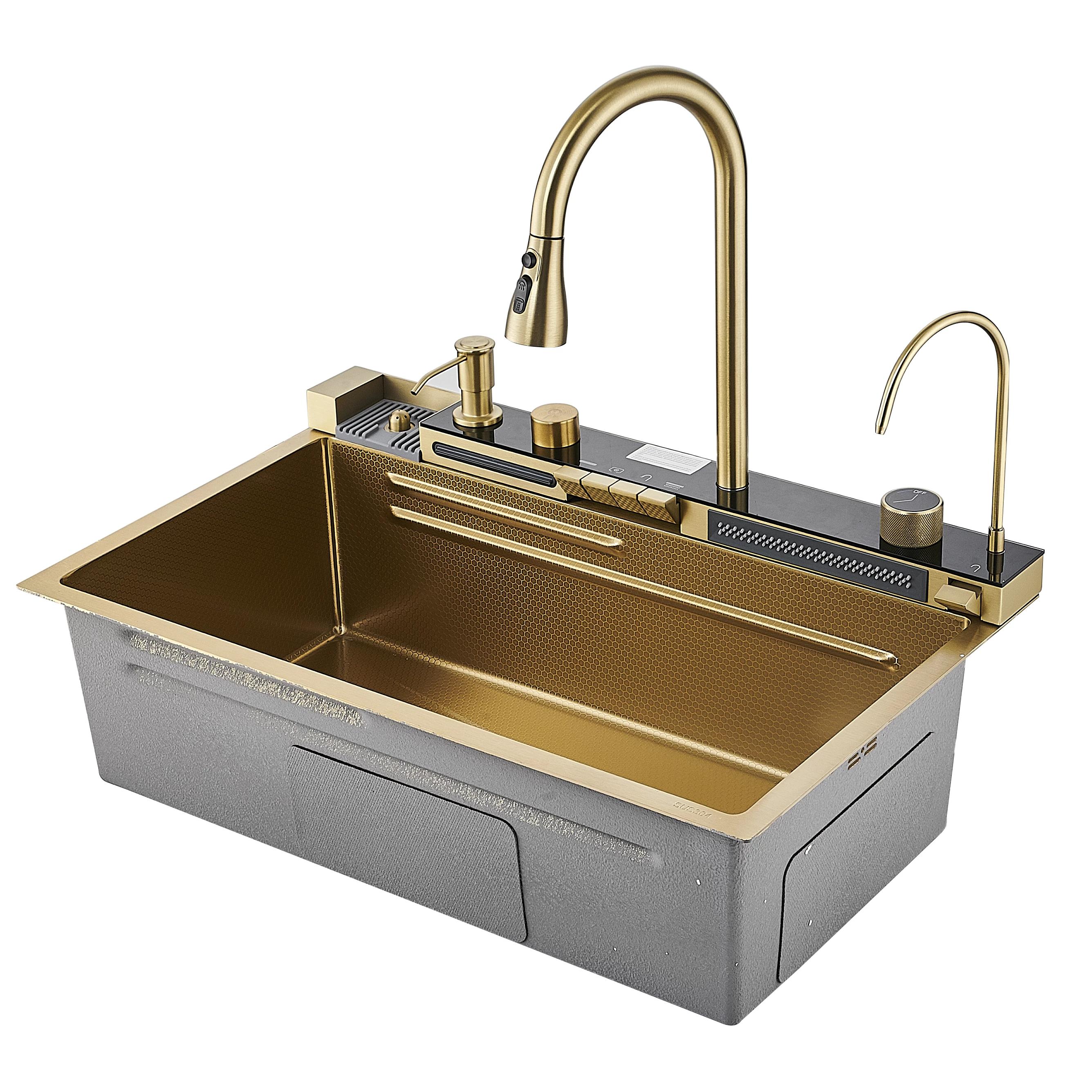 

Мойка кухонная Savol S-SC001C многофункциональная, с водопадом, золото матовое, S-SC001C
