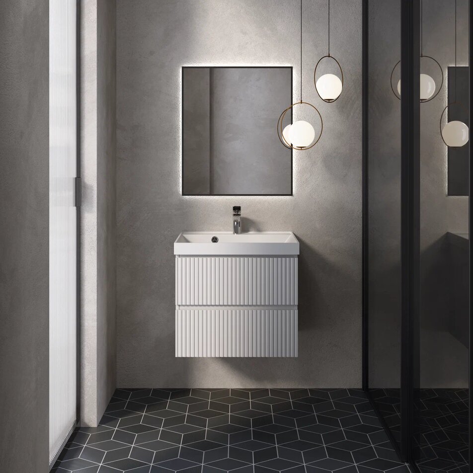 

Тумба с раковиной AQUAme S1 60 подвесная, 2 ящика, белый глянец, AQM900160WH