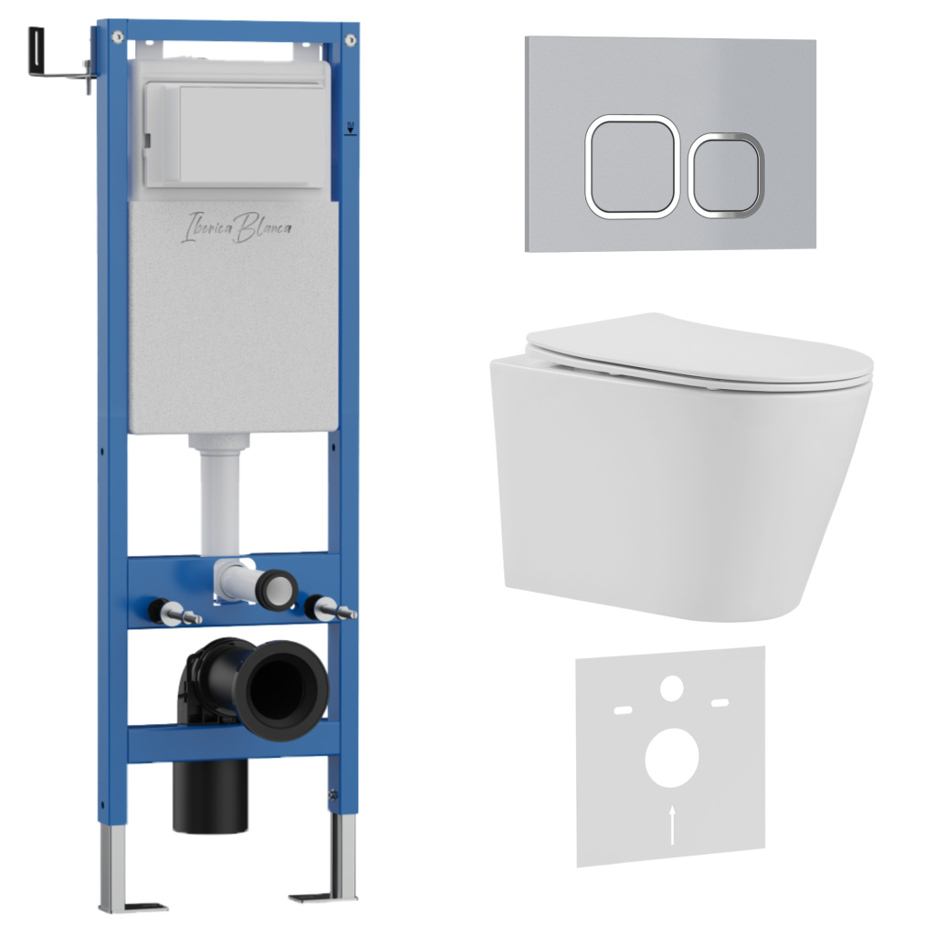 

Комплект 3 в 1 Iberica Blanca инсталляция 40 см, унитаз BURGOS ALTO IB.BRA.234.1B1, клавиша смыва хром матовый IB.B083.004.002, Глянцевый белый, IB.001M.BRA.234.834