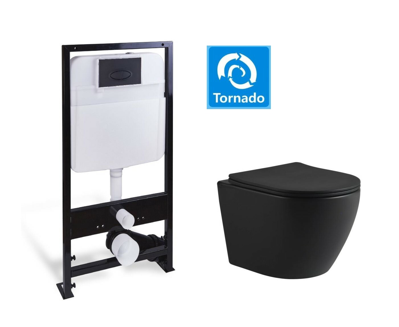 

Комплект SantiLine SL-5025MB+SL-03 унитаз безободковый, с системой смыва Tornado + инсталляция с кнопкой, черный матовый, SL-5025MB+SL-03