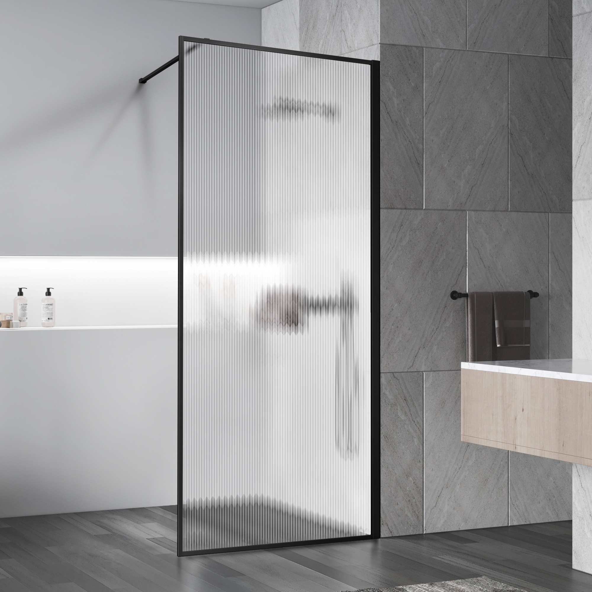 

Душевая перегородка Vincea Walk-In VSW-1HP90FLB, 90х200, черный матовый, стекло рифленое, VSW-1HP900FLB