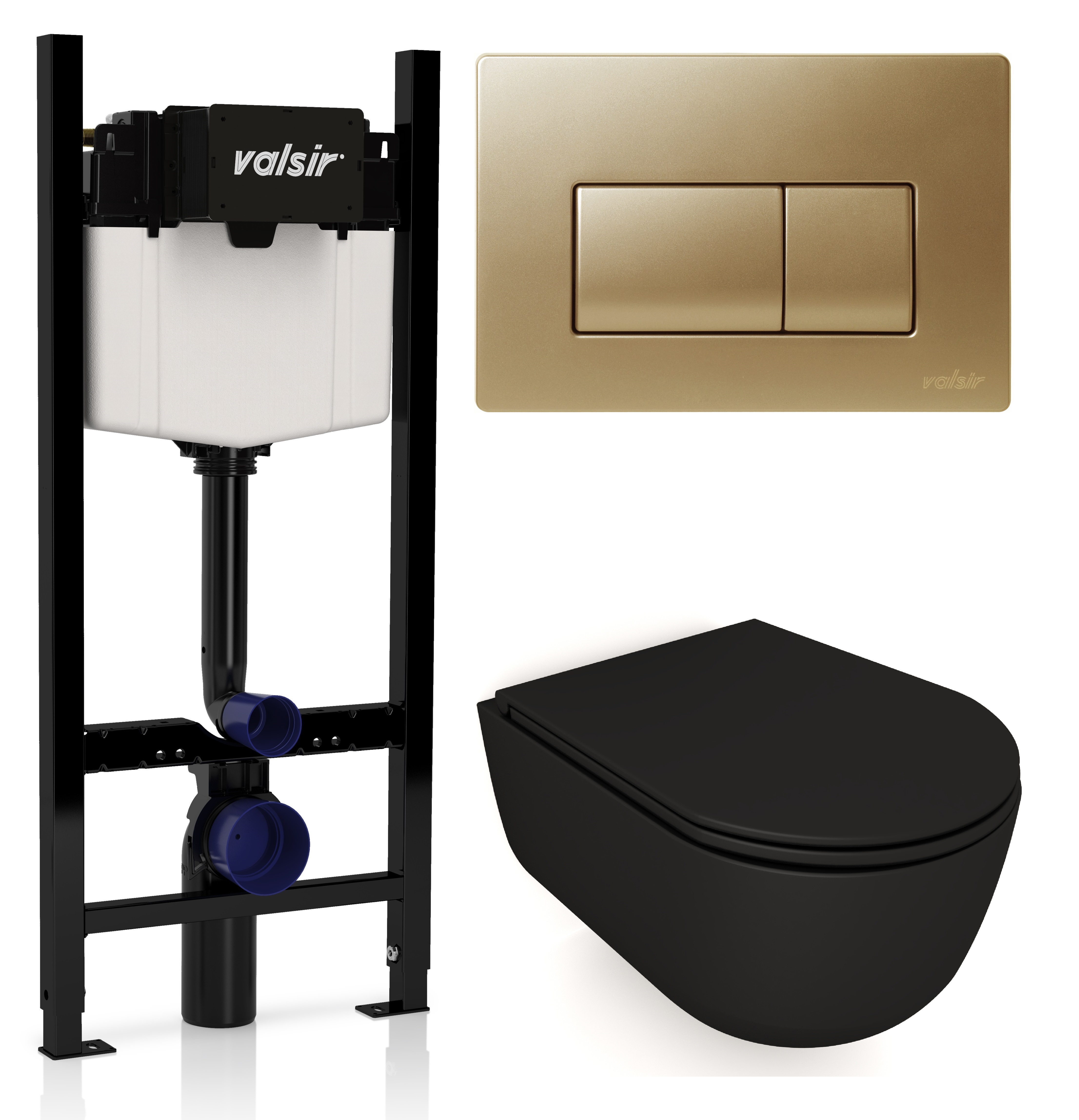 

Комплект унитаз с инсталляцией Valsir KIT VSMG 7334NEMT Slim P1 + сиденье + кнопка золото матовое, Черный матовый, KIT VSMG 7334NEMT Slim P1
