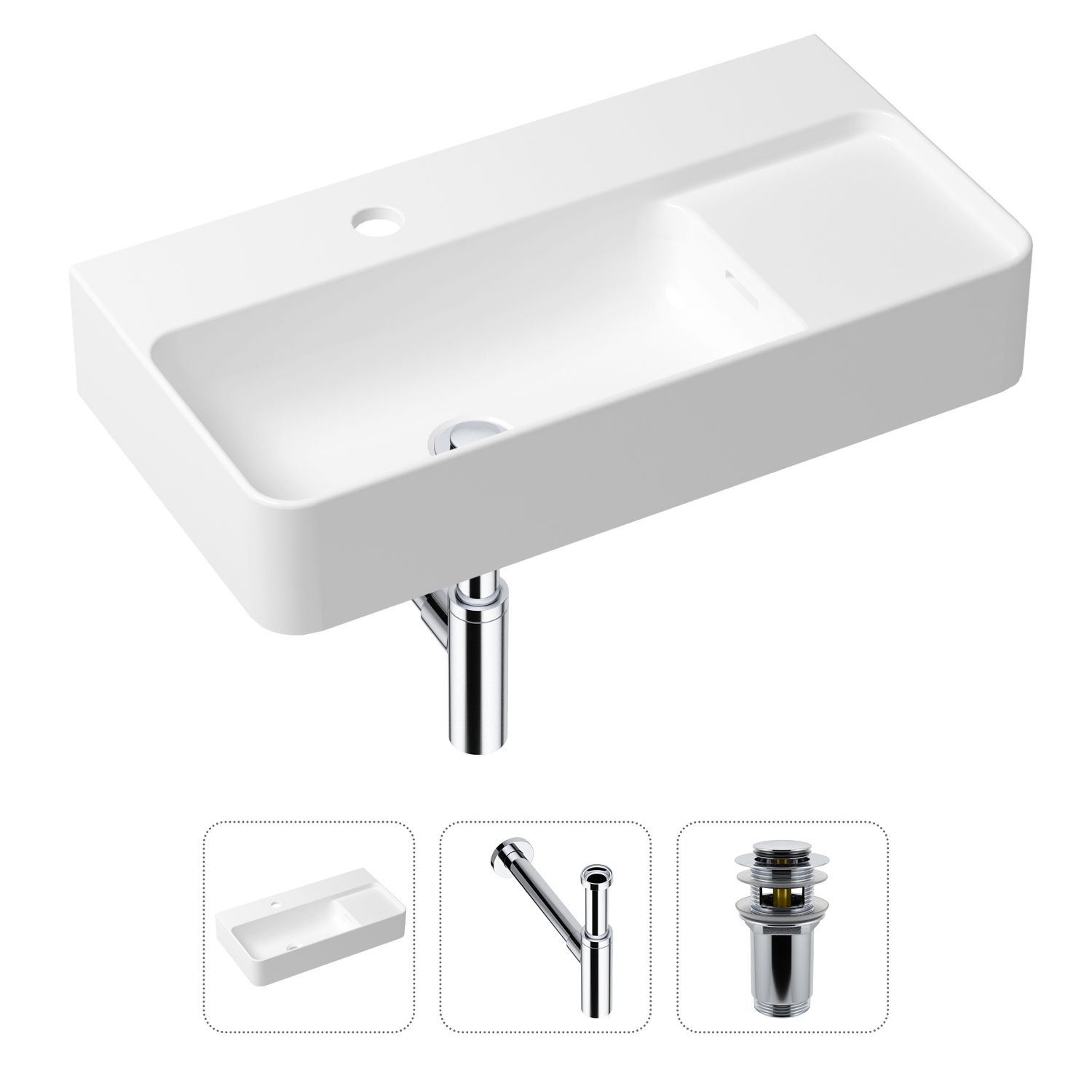 

Комплект 3 в 1 Lavinia Boho Bathroom Sink 21520522: накладная фарфоровая раковина 60 см, металлический сифон, донный клапан, Белый, 21520522