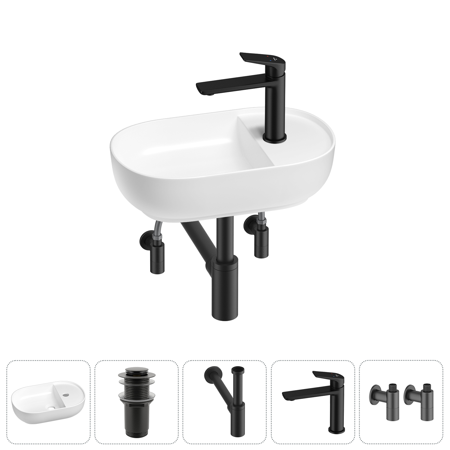 

Маленькая раковина в туалет Wellsee WC Area 20212106R в наборе 5 в 1, Белый, 20212106R