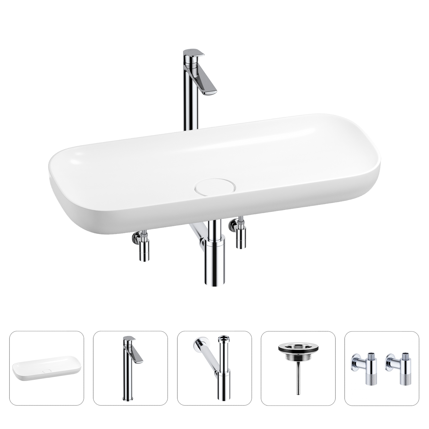 

Раковина для ванной Wellsee Croquis 201004001 в наборе 5 в 1, Нержавеющая сталь, 201004001