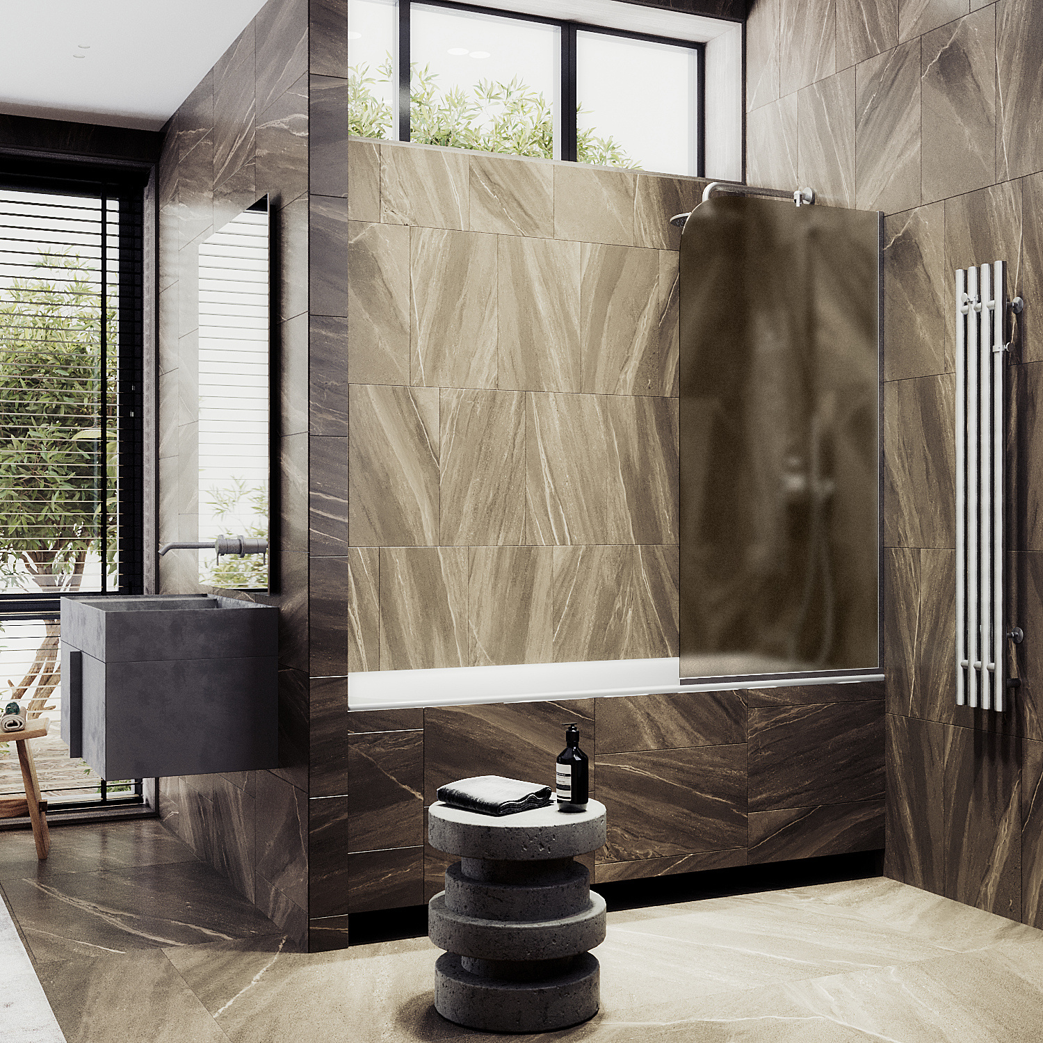 

Шторка на ванну Maybah Glass MGV-125-5у 34х140 см, профиль хром матовый, стекло бронза матовая, MGV-125-5у
