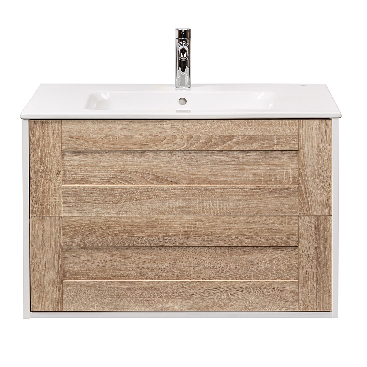 

Тумба с раковиной Aquanika Frame 80 подвесная, 2 ящика, дуб сонома/белый, Frame 80 AQF784552RU120